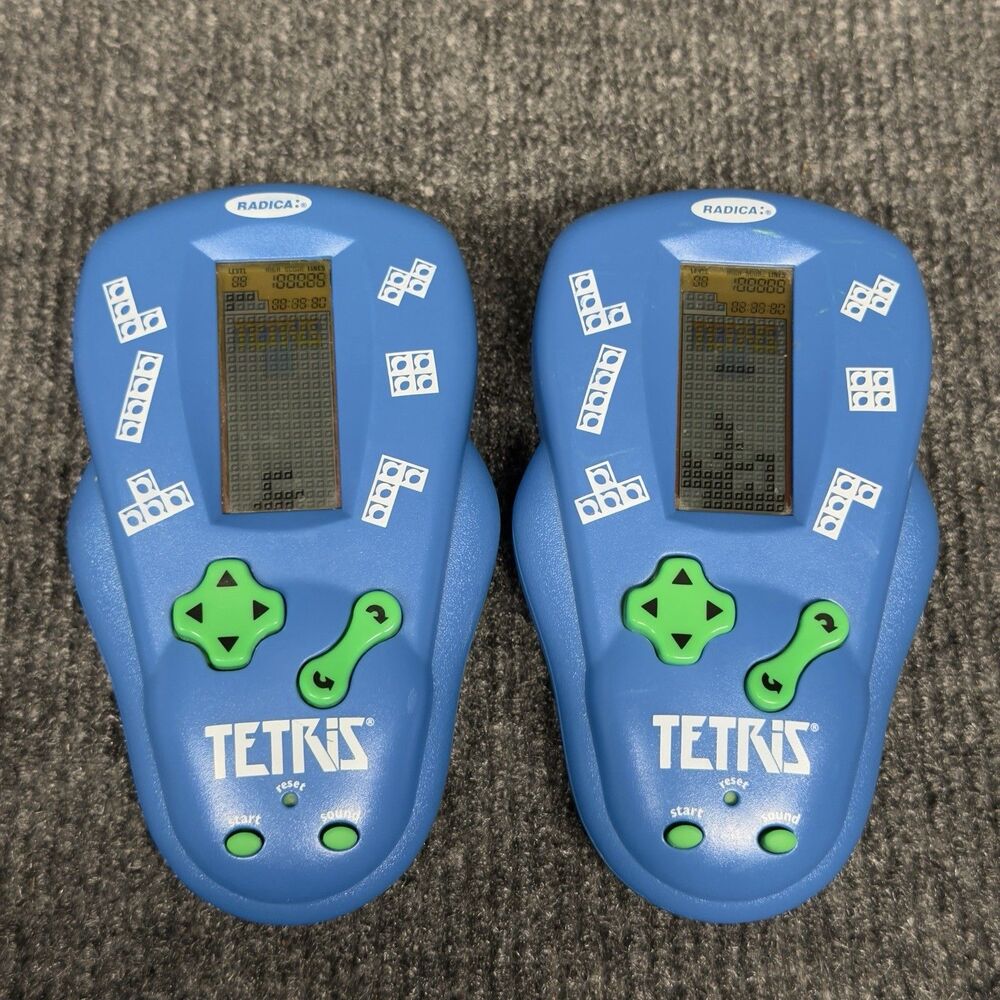 Lot Of 2 Vintage 2000 Radica Tetris Handheld Electronic Game Blue Works & Tested